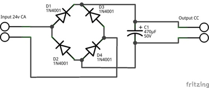 Diode bridge circuit to converts AC to DC